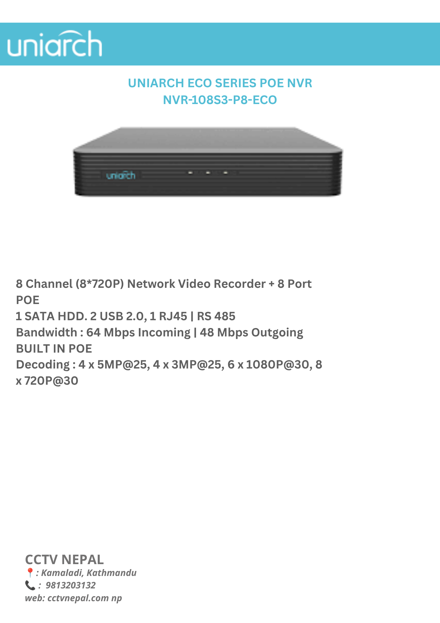 NVR-108S3-P8-ECO BUILT IN POE Featured Image