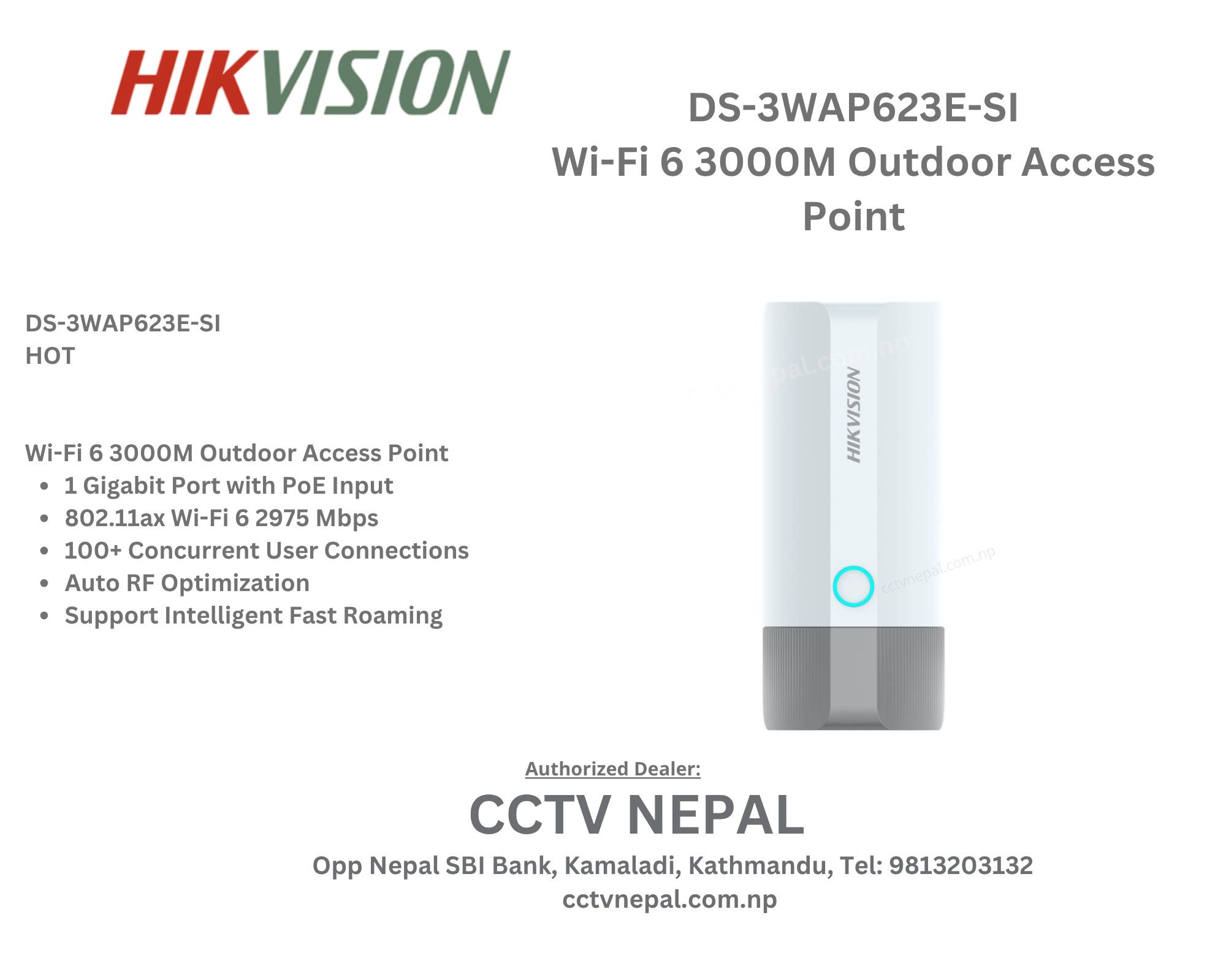 Hikvision Wi‐Fi 6 3000M  Outdoor Access Point  DS‐3WAP623E‐SI(O‐STD) Featured Image