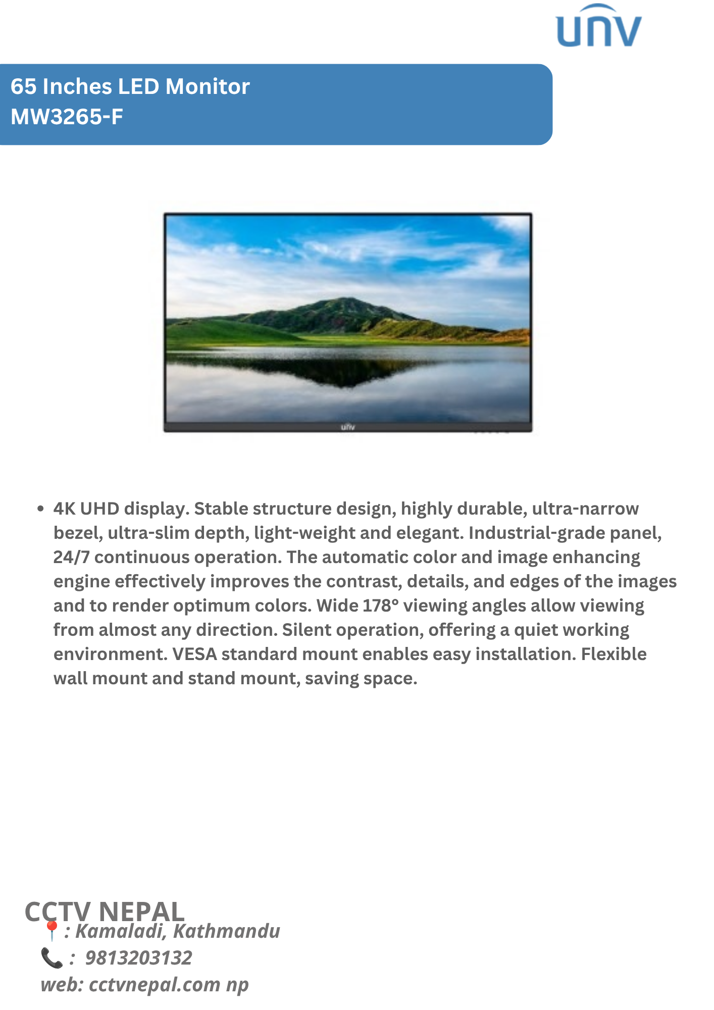 65 Inches LED Monitor MW3265-F Featured Image