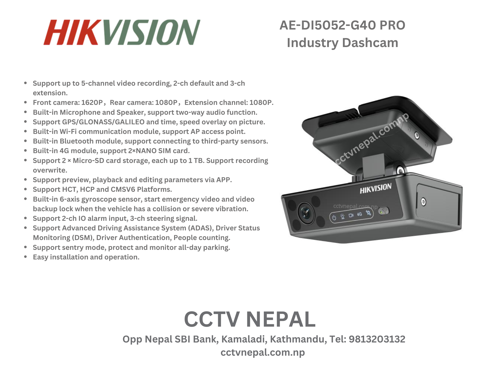 AE-DI5052-G40 PRO Industry Dashcam Featured Image