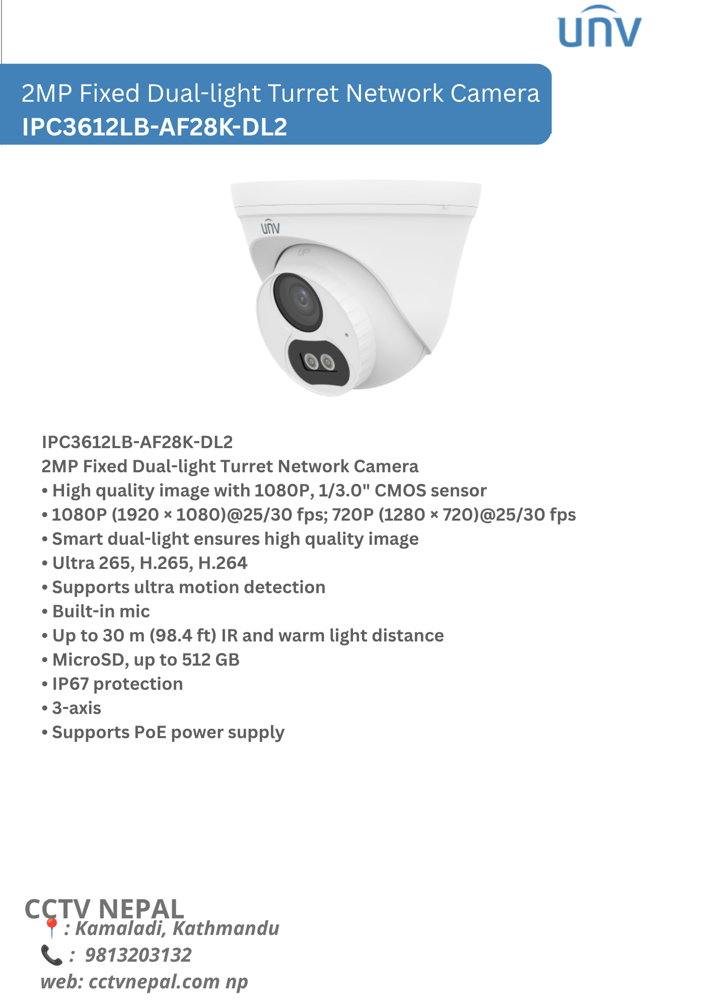 2MP Fixed Dual-light Turret Network Camera IPC3612LB-AF28K-DL2 Featured Image