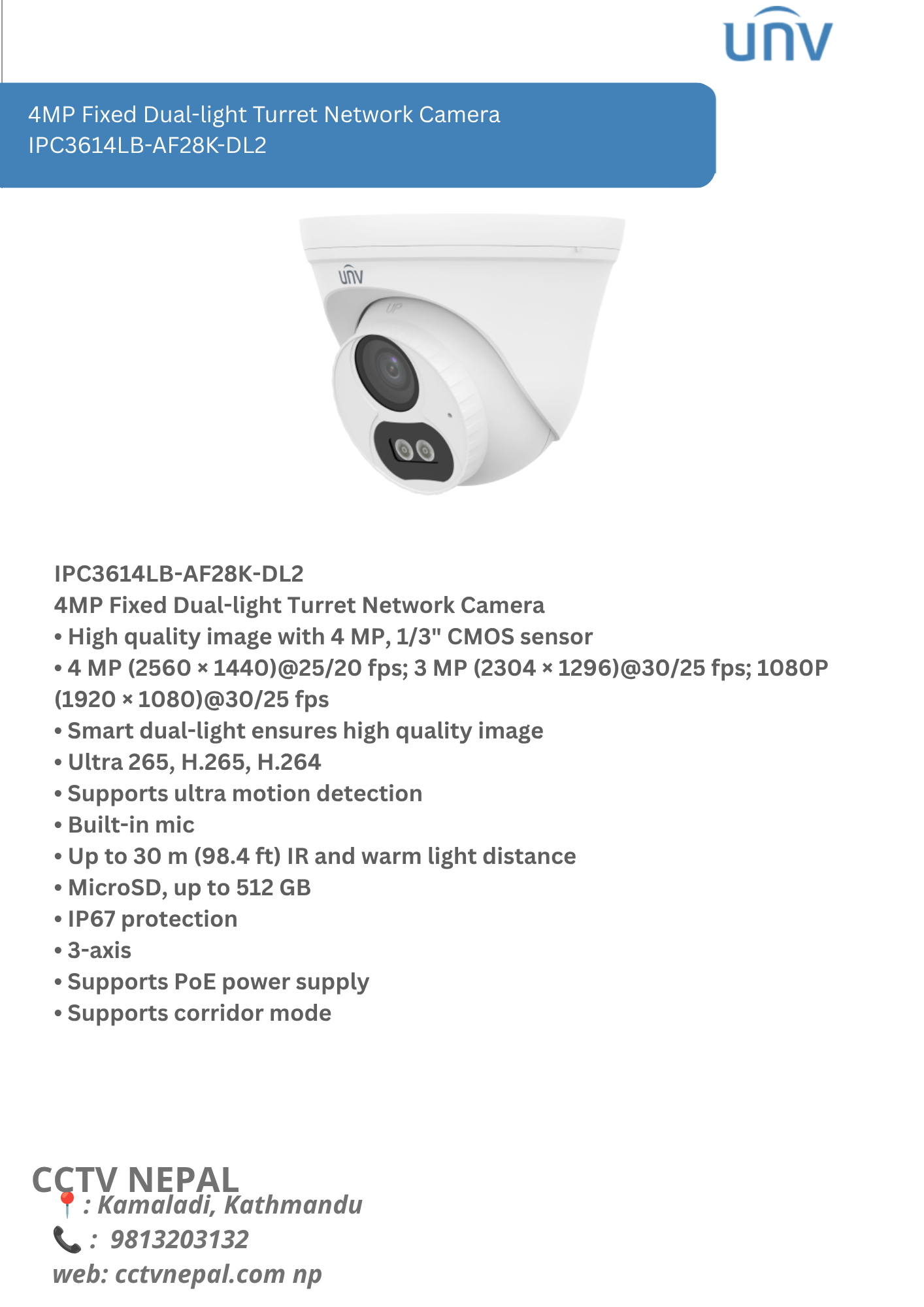 4MP Fixed Dual-light Turret Network Camera  IPC3614LB-AF28K-DL2 Featured Image
