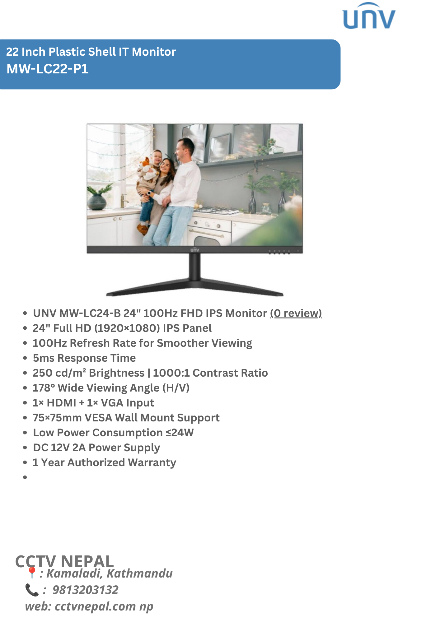 UNV MW-LC24-B 24" 100Hz FHD IPS Monitor Featured Image