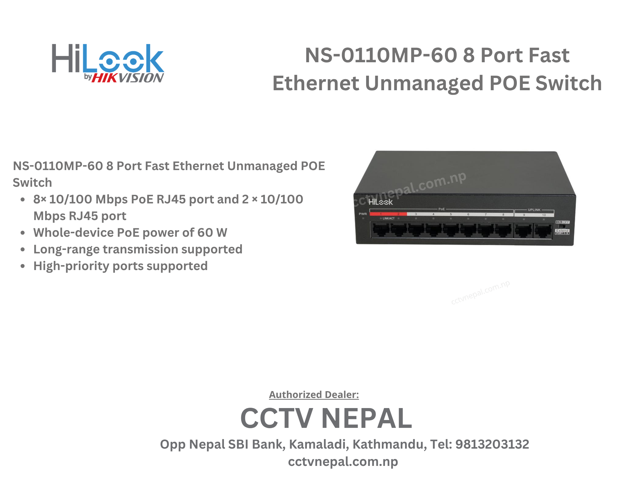 NS-0110MP-60 8 Port Fast Ethernet Unmanaged POE Switch Featured Image