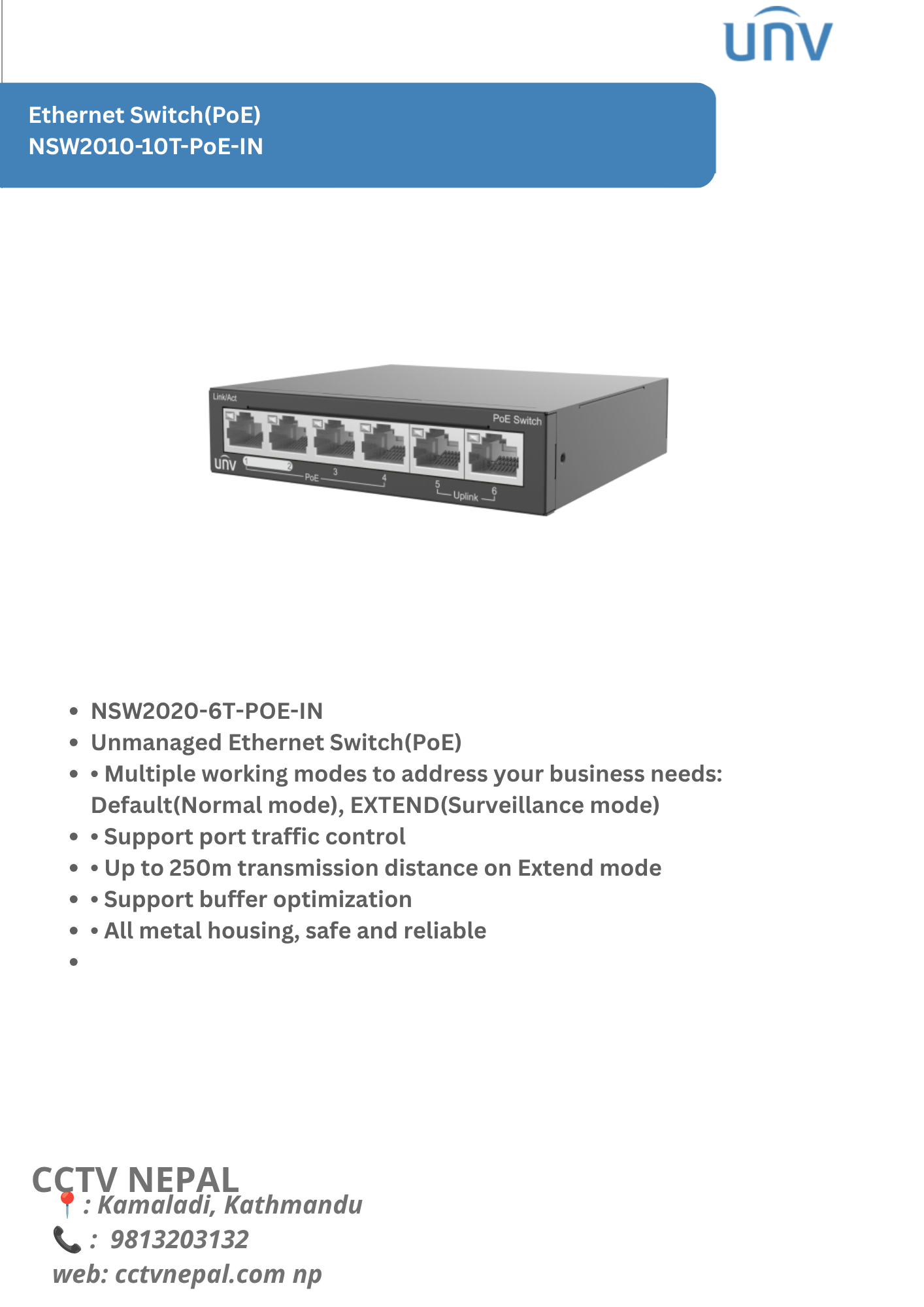 NSW2020-6T-POE-IN Unmanaged Ethernet Switch(PoE) Featured Image