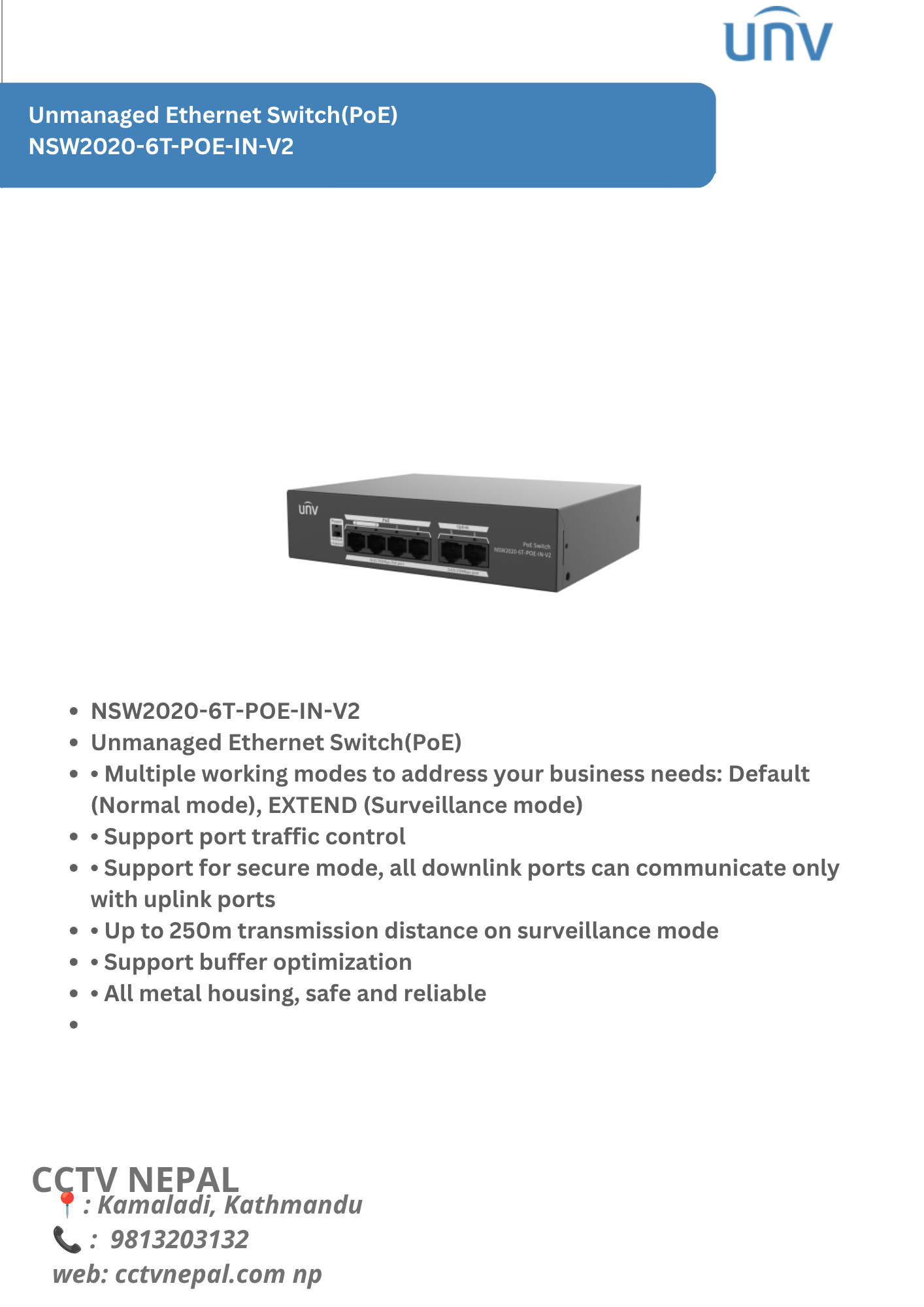 NSW2020-6T-POE-IN-V2 Unmanaged Ethernet Switch(PoE) Featured Image