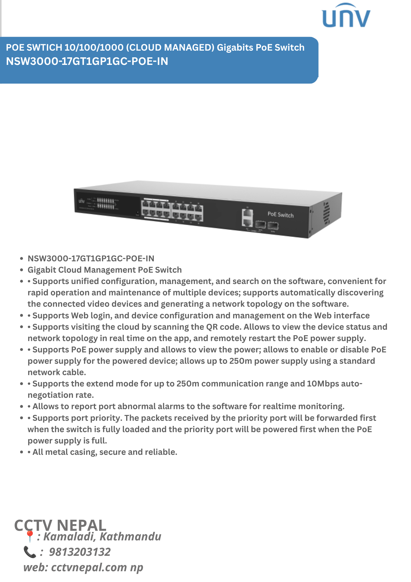 NSW3000-17GT1GP1GC-POE-IN Gigabit Cloud Management PoE Switch Featured Image